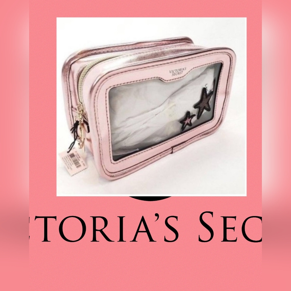 Victoria's Secret shiny metallic Makeup Bag Travel Pouch cosmetic case NEW!